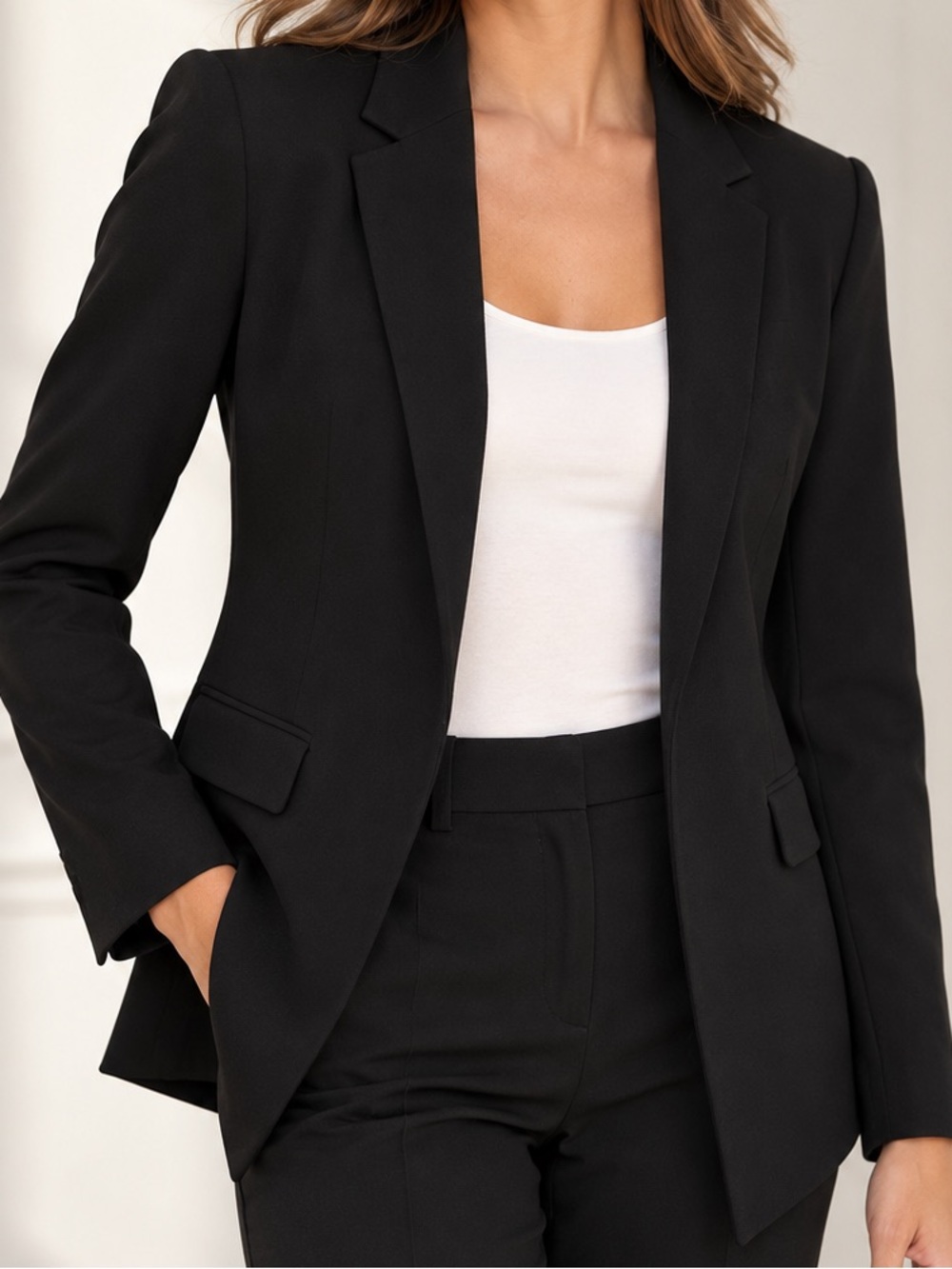 RW&CO Black Open Front Tailored Blazer Size 0 Minimalist Classic
